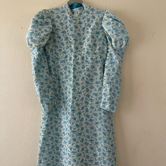 Vintage lace overlay puff sleeve cottagecore midi dress - Picture 8 of 14